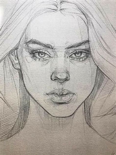 A Pencil Drawing Of A Woman S Face