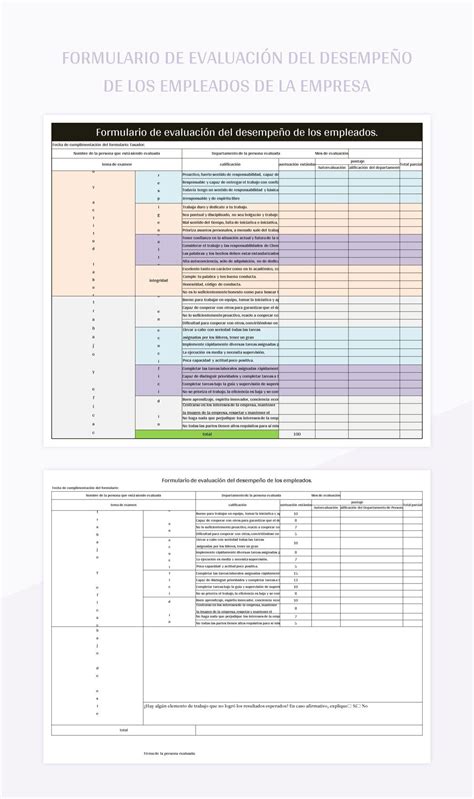 Plantilla de Excel Formulario De Evaluación Del Desempeño Puntuación De