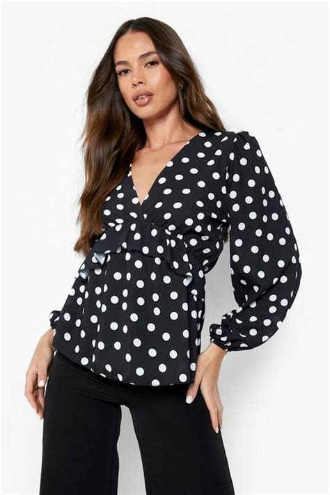 Womens Black Mini Polka Dot Peplum Blouse Boohoo Uk