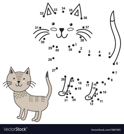 Connect Dots To Draw Cute Cat And Color It Vector Image