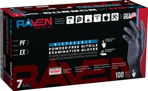 Raven Patriot Powder Free Exam Grade Nitrile Disposable Gloves 2XL