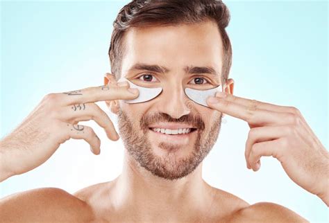 Eye Patch Beauty Man And Treatment Portrait With Smile And Product For