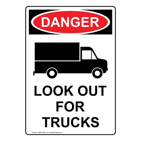 Vertical Look Out For Trucks Sign Osha Danger