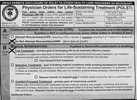 Emergency Medical Service Interpretation Of Physician Orders For Life