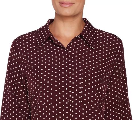 Susan Graver Polka Dot Stretch Woven Button Front Shirt