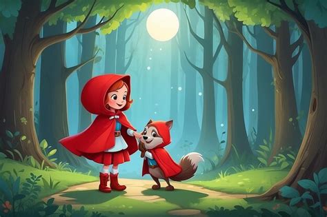 Premium Photo Cartoon Little Red Riding Hood Illustration