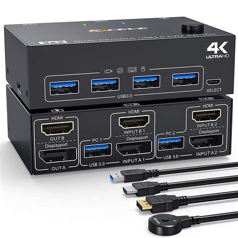 Dual Monitore KVM Switch 4K@60Hz, DisplayPort HDMI KVM Switch 2 PC 2 ...