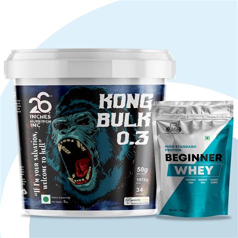 26 Inches Nutrition Inc Kong Bulk Gainer 0 3 5kg With High Standard Beginner Whey Protein 1kg At