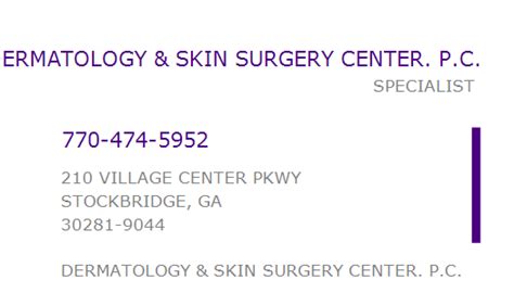 1598964348 Npi Number Dermatology And Skin Surgery Center P C