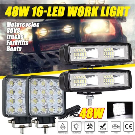 Led Square Work Light 12v 24v 48w Off Road Flood Light For Car Truck