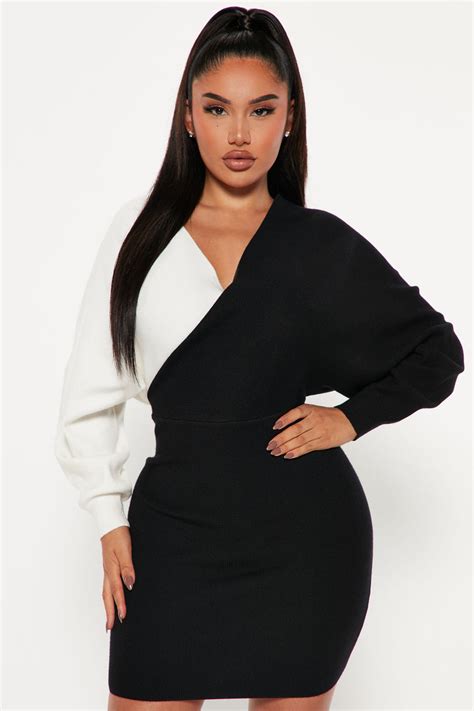 Mona Colorblock Sweater Mini Dress Black White Fashion Nova