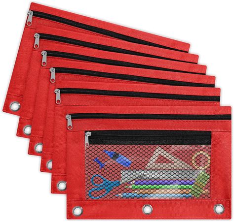 Binder Pencil Pouch For 3 Ring Binder 6 Pack Zipper Pencil Pouch Case