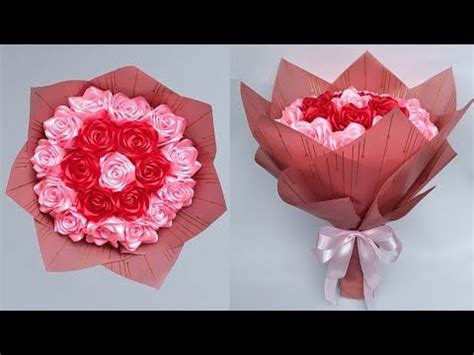 Satin Ribbon Bouquet Paper Bouquet Diy Diy Rose Bouquet Homemade