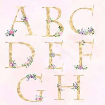 Delicate Roses Floral Printable Alphabet Gold Foil Alphabet Floral