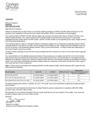 Fillable Online Conagra Foods Inc Recall Notice Mclane Company Fax