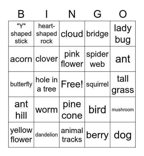 Nature Walk Bingo Card