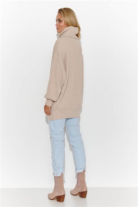 Ciep Y Sweter Damski Z Golfem Nude S Polskie Swetry Damskie W Sklepie Makadamia Pl