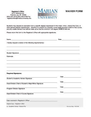 Fillable Online Marianuniversity Registrars Office Waiver Form