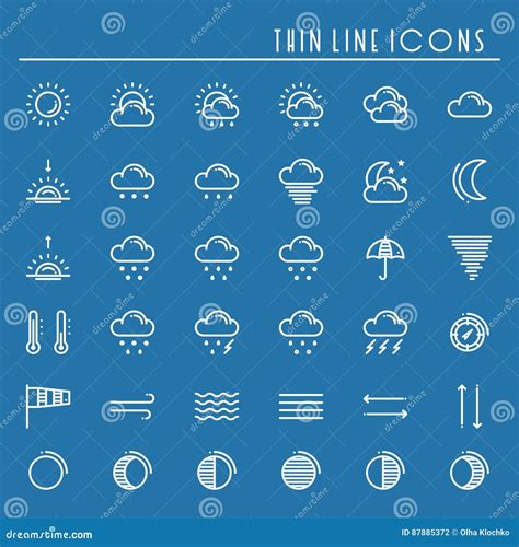 L Nea Iconos Del Paquete Del Tiempo Fijados Meteorolog A Elementos De