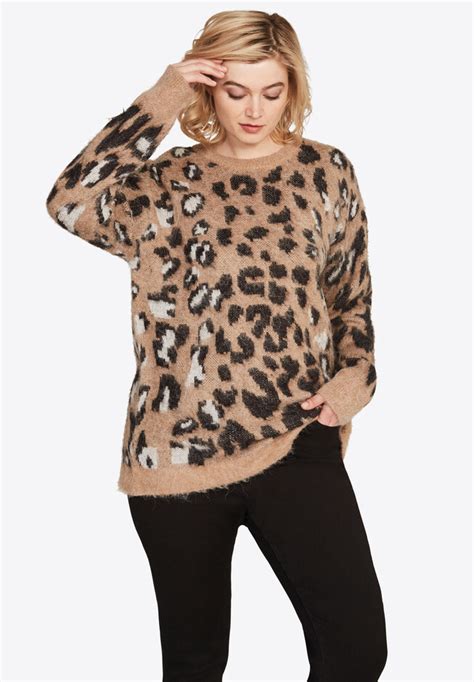 Plus Size Leopard Print Jacquard Sweater Leopard Woman Within