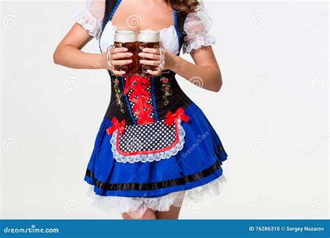 Beautiful Young Brunette Girl Of Oktoberfest Beer Stein Stock Photo