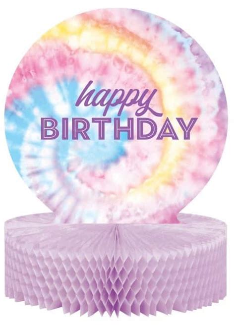 Tie Dye Happy Birthday Sign Table Centerpiece Decoration Pink Blue