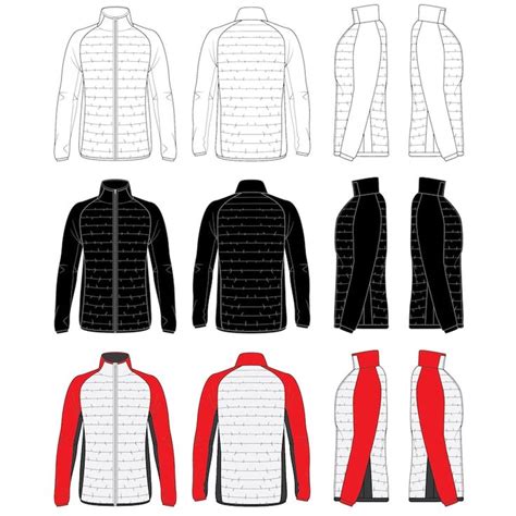 Puffer Jacket Editable Fashion Flat Templates Technical Drawings