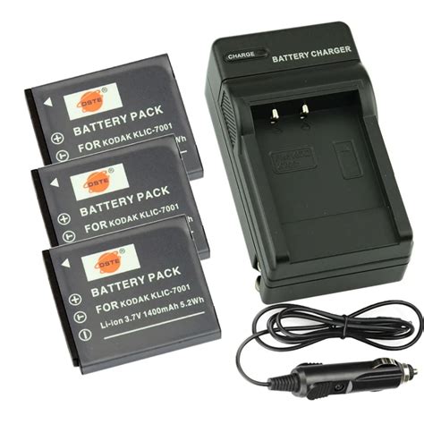 Dste 3pcs Klic 7001 Battery With Travel And Car Charger For Kodak V550