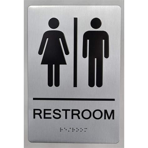 Unisex Restroom Ada Compliant Sign 6 X9 Sign Aluminium Brush Silver Size 6x9 The