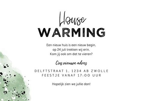 Uitnodiging Housewarming Hip Met Waterverf En Kaartje2go