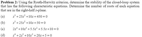 Solved Problem 2 Using The Routh Hurwitz Criterion