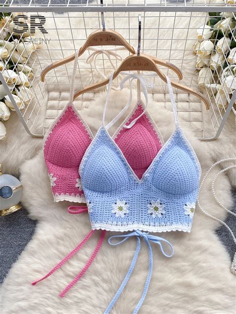 Singreiny Camisola De Punto Con Gancho Floral Para Mujer Bikini Elegante Con Espalda Descubierta