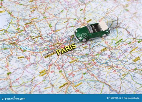 Wishing Trip To Paris By Car With Road Map Stock Image Image Of