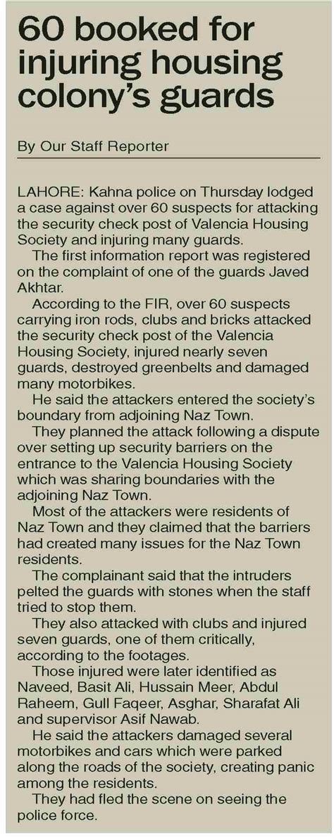 Dawn Epaper Mar Booked For Injuring Housing Colony S Guards