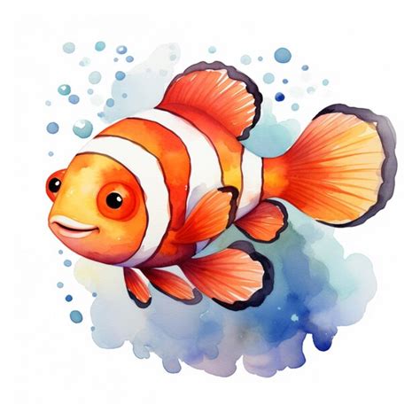 Premium Ai Image Cute Clownfish Nursery White Background Watercolor