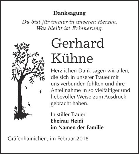 Traueranzeigen Von Gerhard K Hne Abschied Nehmen De