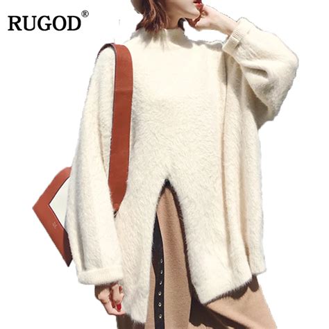 Rugod Thick Cashmere Sweater Women 2018 Winter Turtleneck Pullover Fashion Split Front Batwing