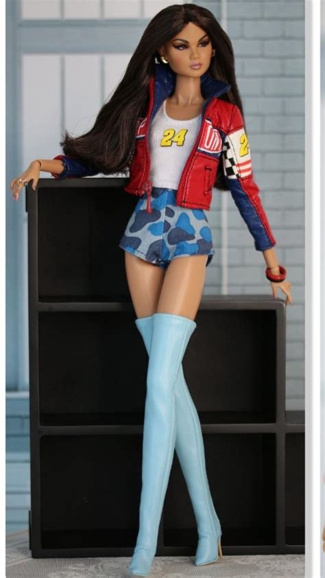 Two Pictures Of A Barbie Doll With Long Hair And Blue Stockings One In