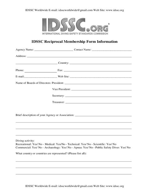 Fillable Online Idssc Reciprocal Membership Form Information Idssc Reciprocal Membership Form