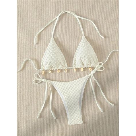 Sexy Bikini Set White Shell Designer Swimsuit 2024 New Halter Push Up