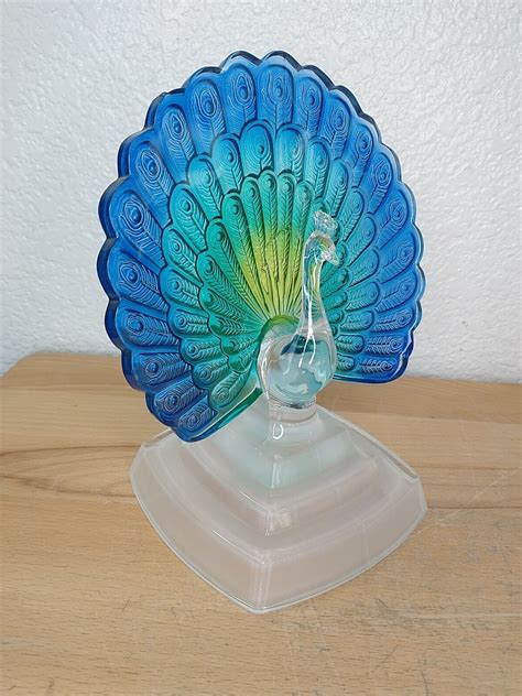 Vtg Cristal Darques Crystal Peacock Paperweight Glass Figurine Sculpture Blue Ebay