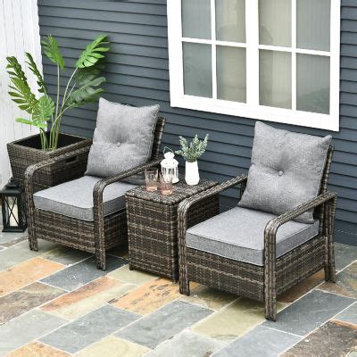 Outsunny Pcs Rattan Wicker Bistro Set With Storage Table Patio