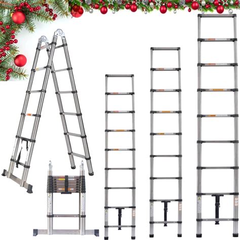 3 2M 10 5FT Telescoping Extendable Ladder Heavy Duty Stainless Steel