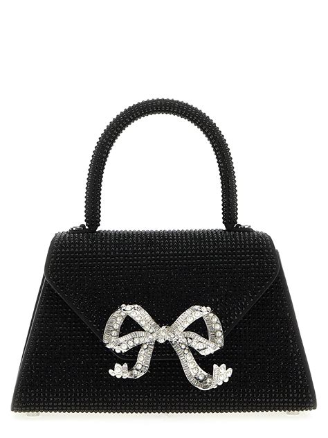 Self Portrait Rhinestone Bow Envelope Mini Hand Bags In Black Lyst