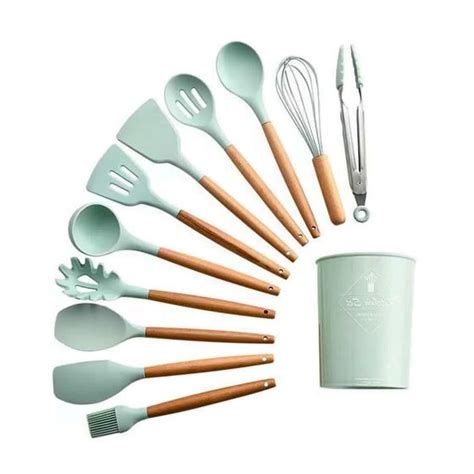 Kit De Utens Lios Para Cozinha Em Silicone E Bambu Pe As Loja