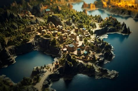 Beau Paysage Médiéval Fantastique Avec Ville Image Générée à Base Dia