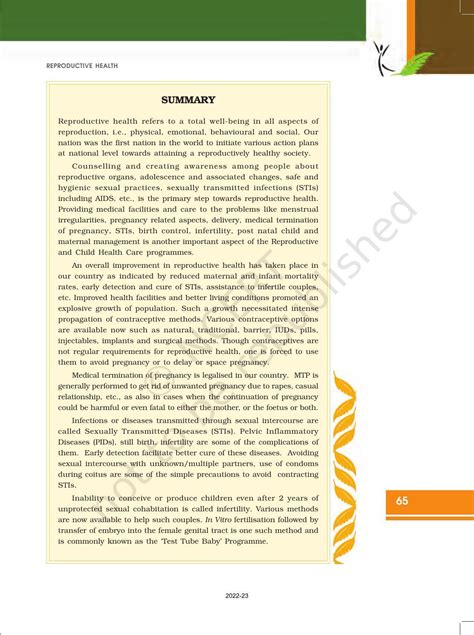 Ncert Book For Class 12 Biology Chapter 4 Reproductive Health