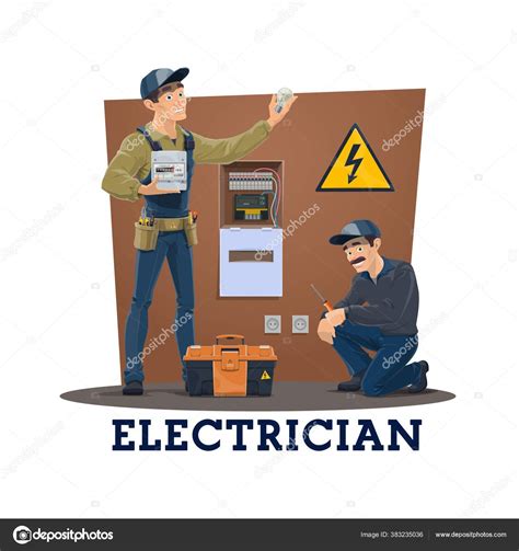 Electricians Work Tools Equipment Cartoon Vector Electric Service