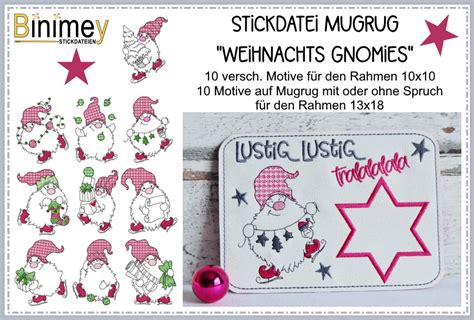 Stickdatei Mugrug Weihnachts Gnomies Binimey