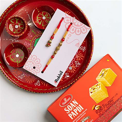 Sneh Bhaiya Bhabhi Rakhi Set With Soan Papdi Ganesha Thali Australia